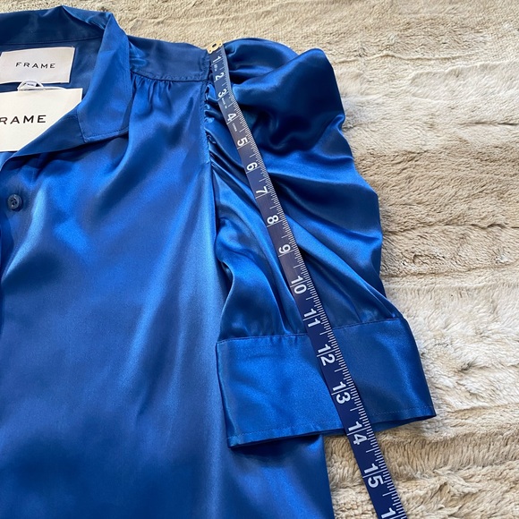 NWT💝FRAME Gillian Silk Collared Puff-Sleeve Top in Slate Blue Size S - Picture 11 of 16